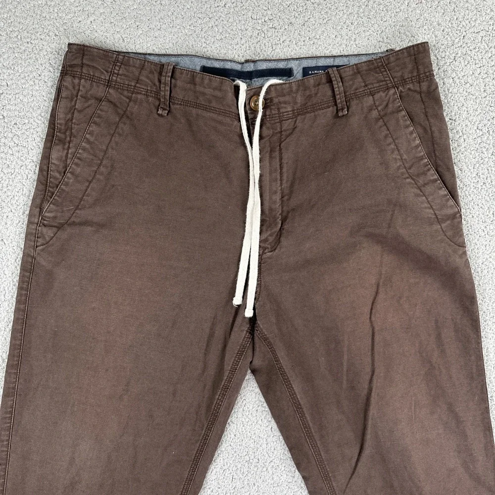 Banana Republic Linen Cotton Pants Men 36x30 Brown Straight Fit Drawstring